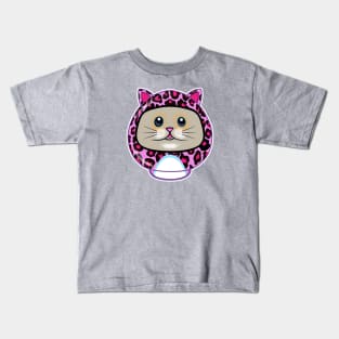 Cute Kitty Pink Leopard Print Daruma Doll Kids T-Shirt